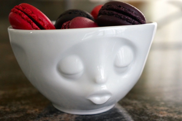 Macaroons in a white face bowl
