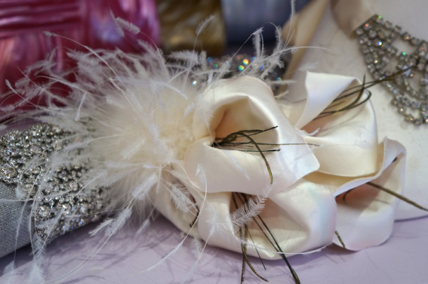 David Dunkley tulip and feather handmade headpiece