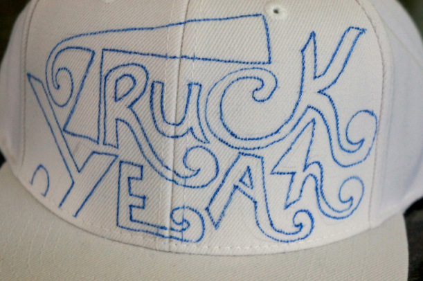truck yeah hat white outline