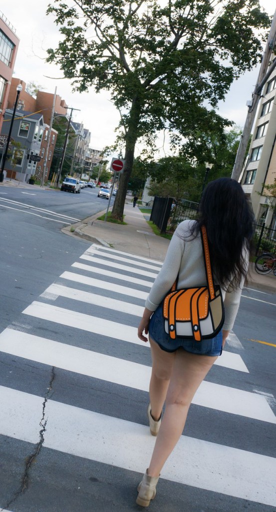 white_sweater_high_waisted_denim_shorts_cartoon_jump_from_paper_bag_5