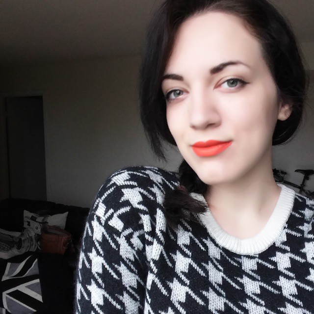 Everything in my living room is black and white, except my lips.