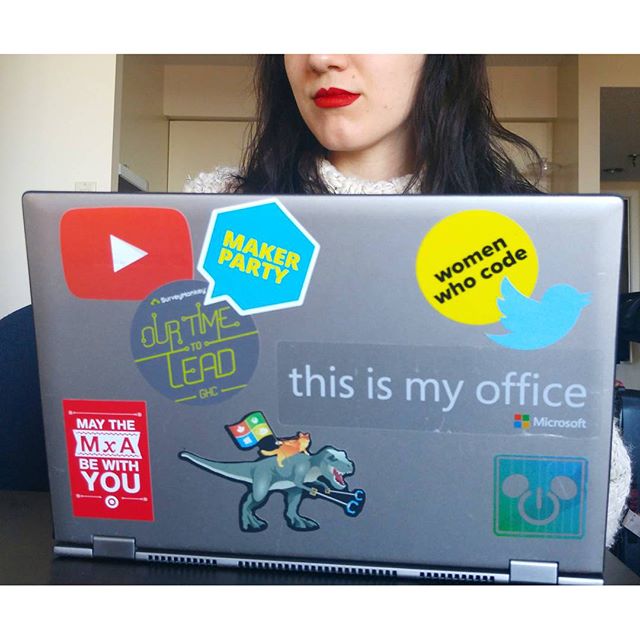 Inspired by @madewithcode's post, here's my #LaptopArt! I work from home so this computer really is my Microsoft Office. 😋 Also featuring stickers from twitter, buzzfeed, YouTube, maker party, target, Disney, survey monkey, and #ghc15. .
.
.
#womenintech #womenwhocode #girlswhobuild #geekgirl #thisismyoffice #homeoffice #microsoft #techie #microsoftie #geeky #laptopstickers #stickers #ourtimetolead