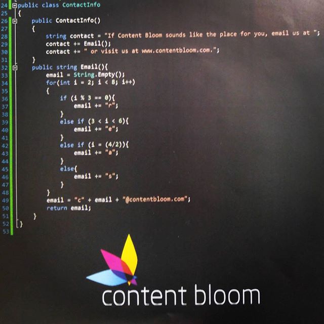 Genius recruitment poster for a web dev company! You have to be able to decipher the code to get the contact address.